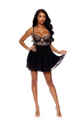 Scalloped Lace And Mesh Babydoll With Underwire Cups, Keyhole Front,