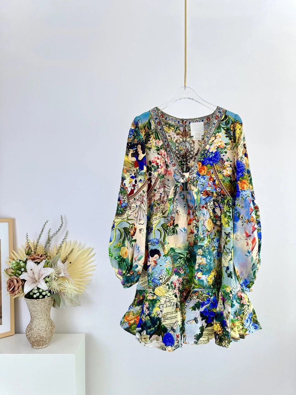 High Quality Autumn Women Fashion Runway Designer Silk Linen Beaded