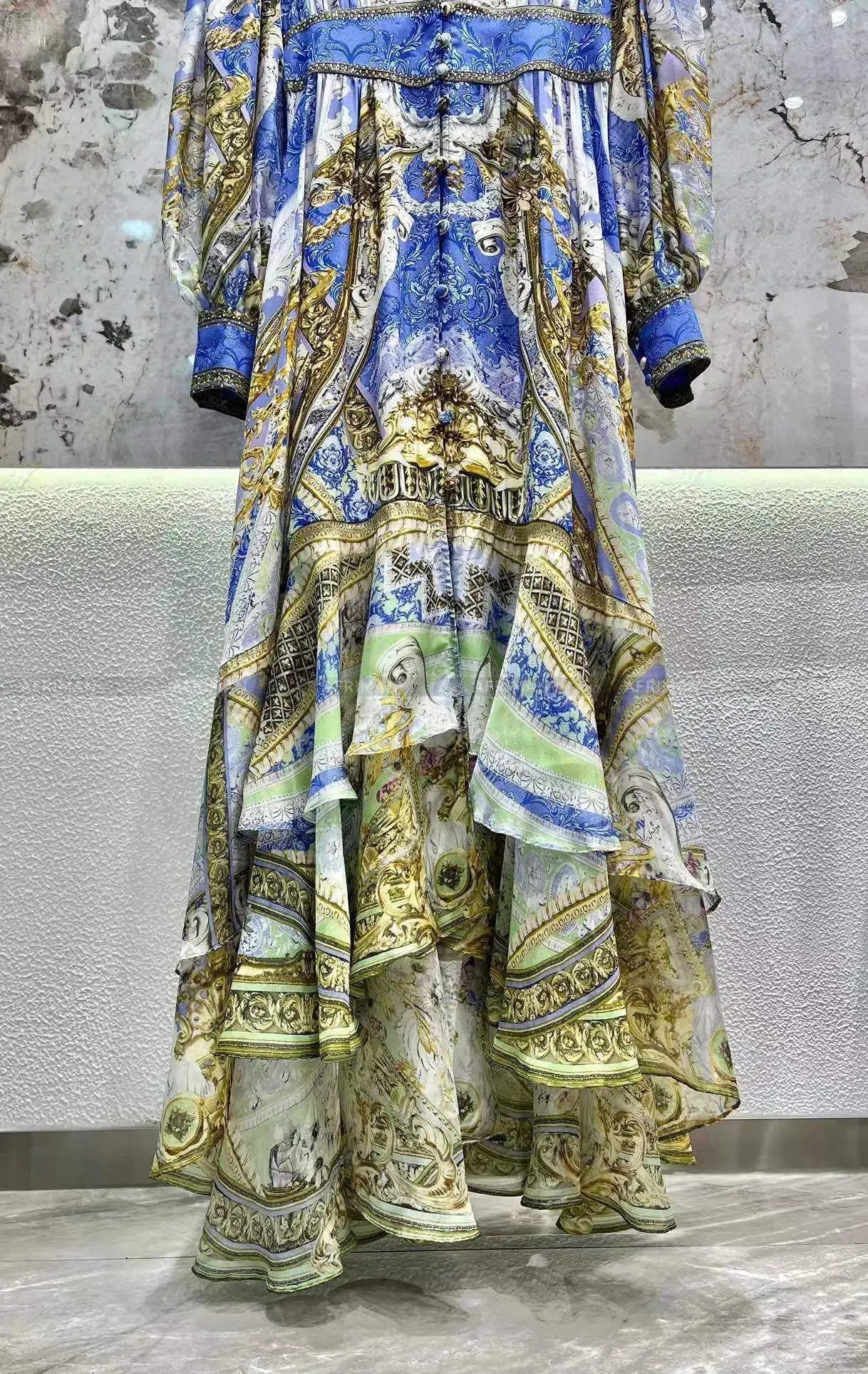 Designer Dress New Bohemian Style V Neck Purple Flower Print Long